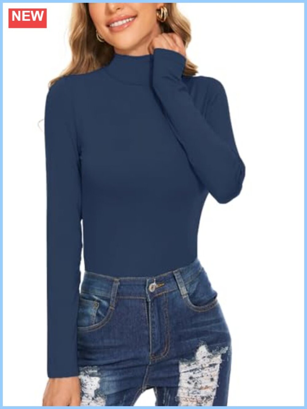 Women's Mock Turtleneck Long Sleeve Slim Fit Pullover Top